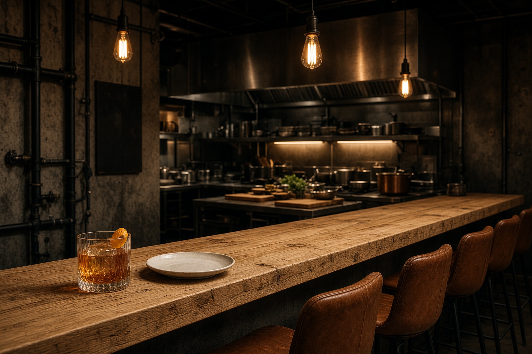 Chef’s counter facing the open kitchen